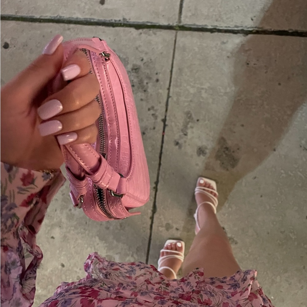 Zara Croc Embossed Top Handle Bag with Strap Pink Silver - Picture 15 of 16